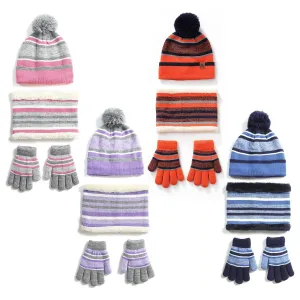 3-Piece Set: Winter Kids Knitted Warm Beanie Hat and Glove for 4-7 Years Old