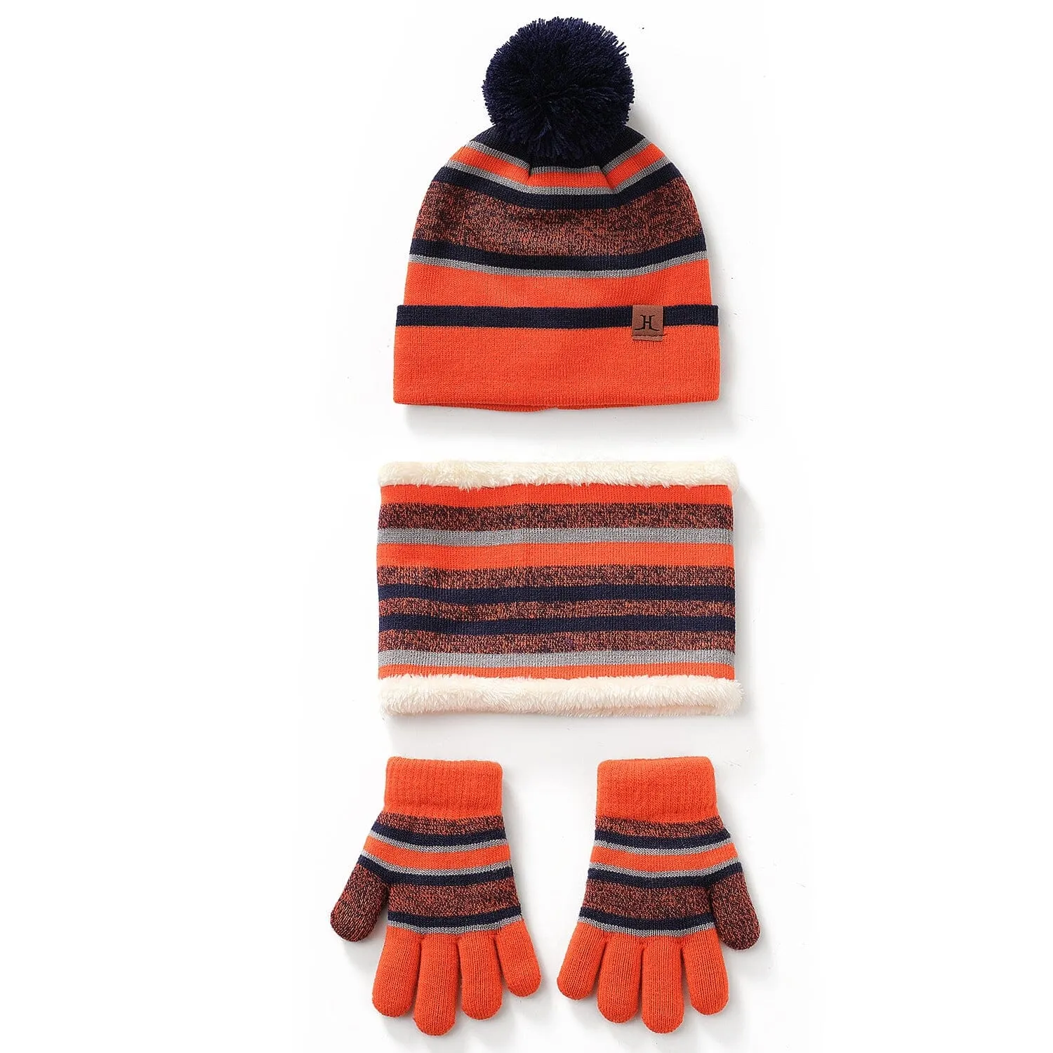 3-Piece Set: Winter Kids Knitted Warm Beanie Hat and Glove for 4-7 Years Old