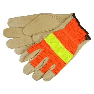 34111M MCR Safety Luminator Drivers Gloves, Medium, Leather, Orange