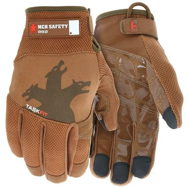 962L MCR Safety Mechanics Gloves, Large, Leather, Clear/Tan, Adjustable Closure