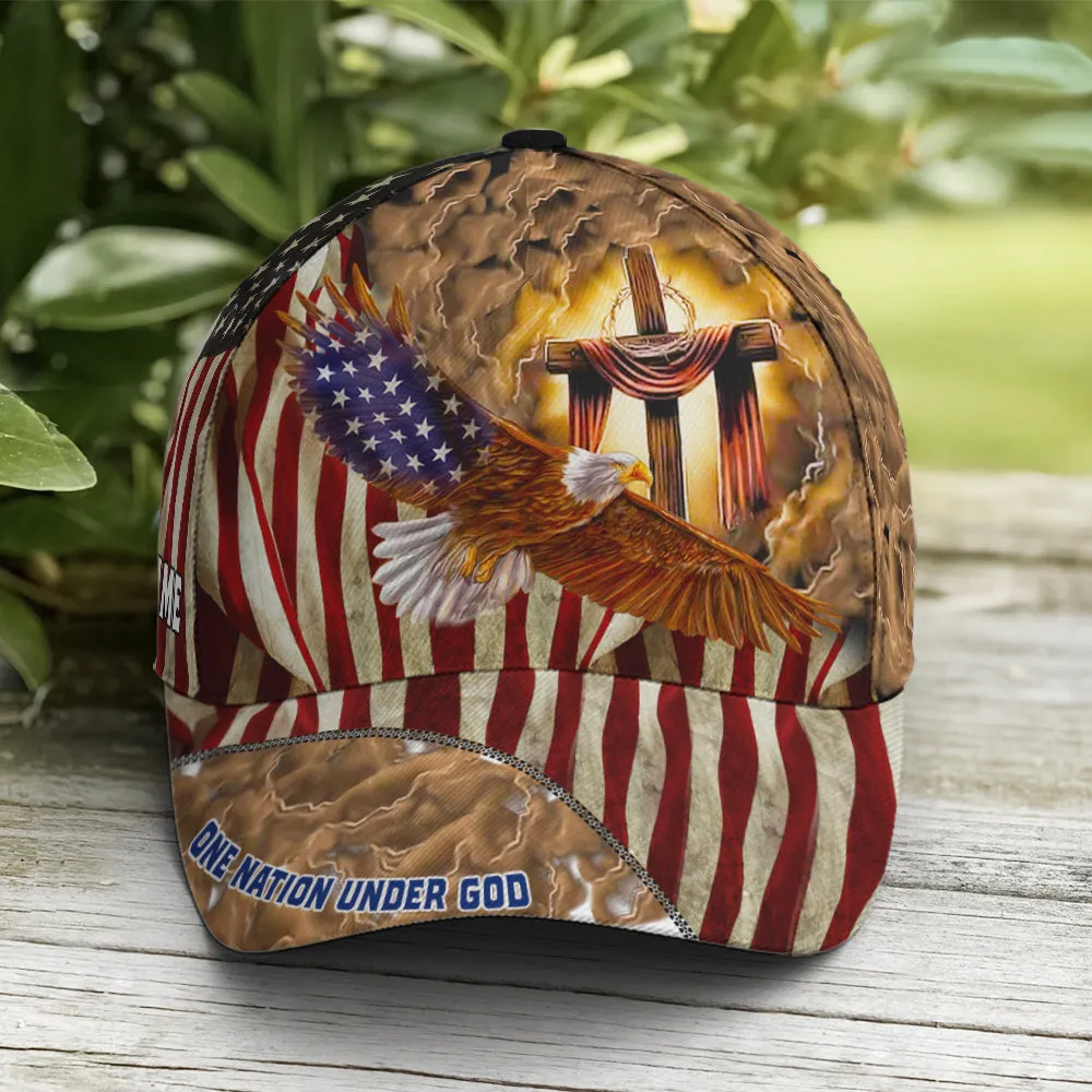 American Eagle Flag One Nation Under God Cross Sign Baseball Cap