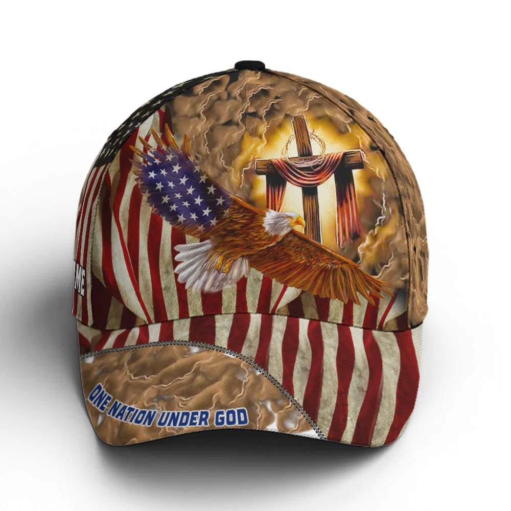 American Eagle Flag One Nation Under God Cross Sign Baseball Cap