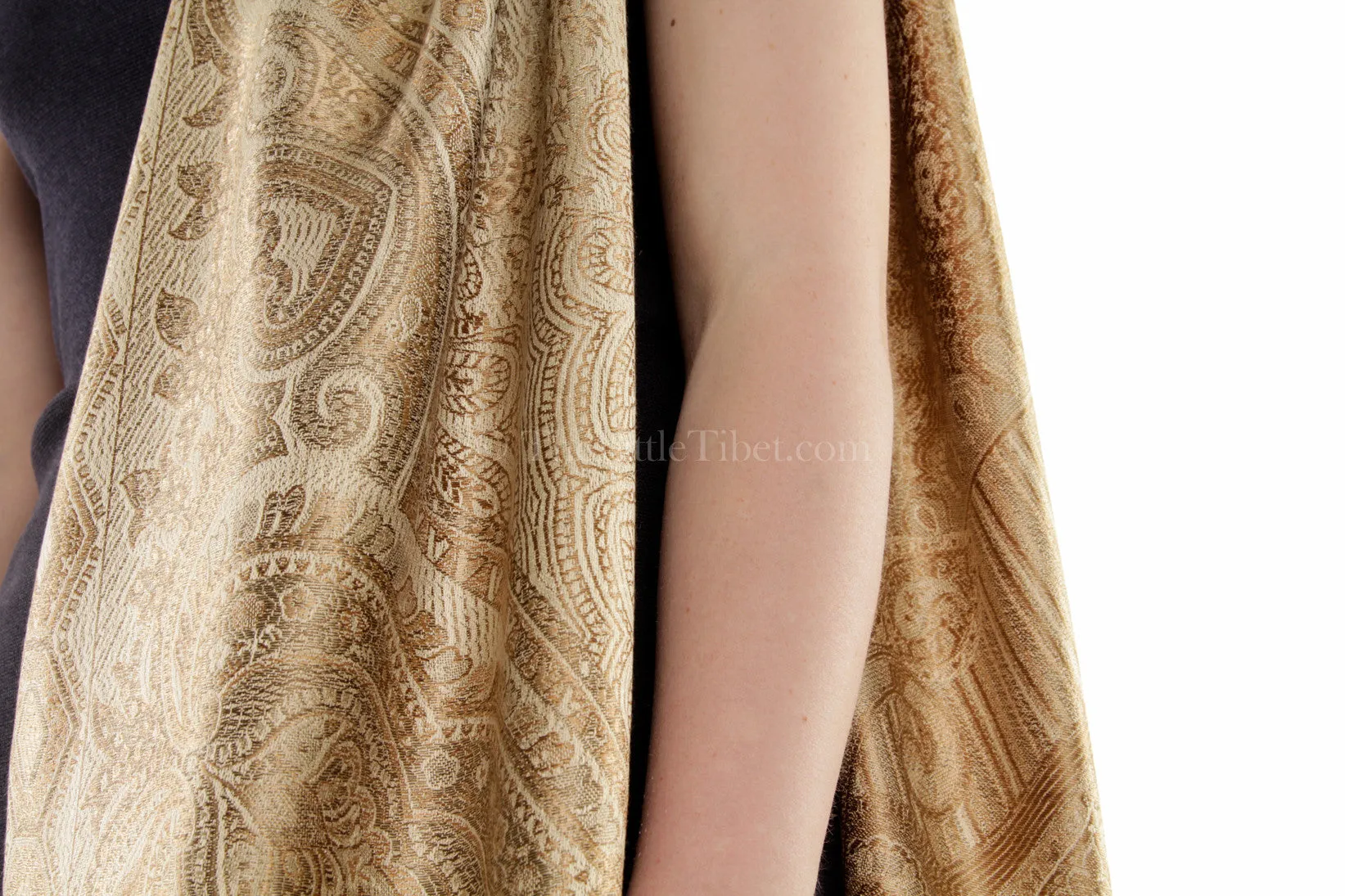 Beige 100% Silk Pashmina shawl, scarf , stole - Soft Beige (MCM888)