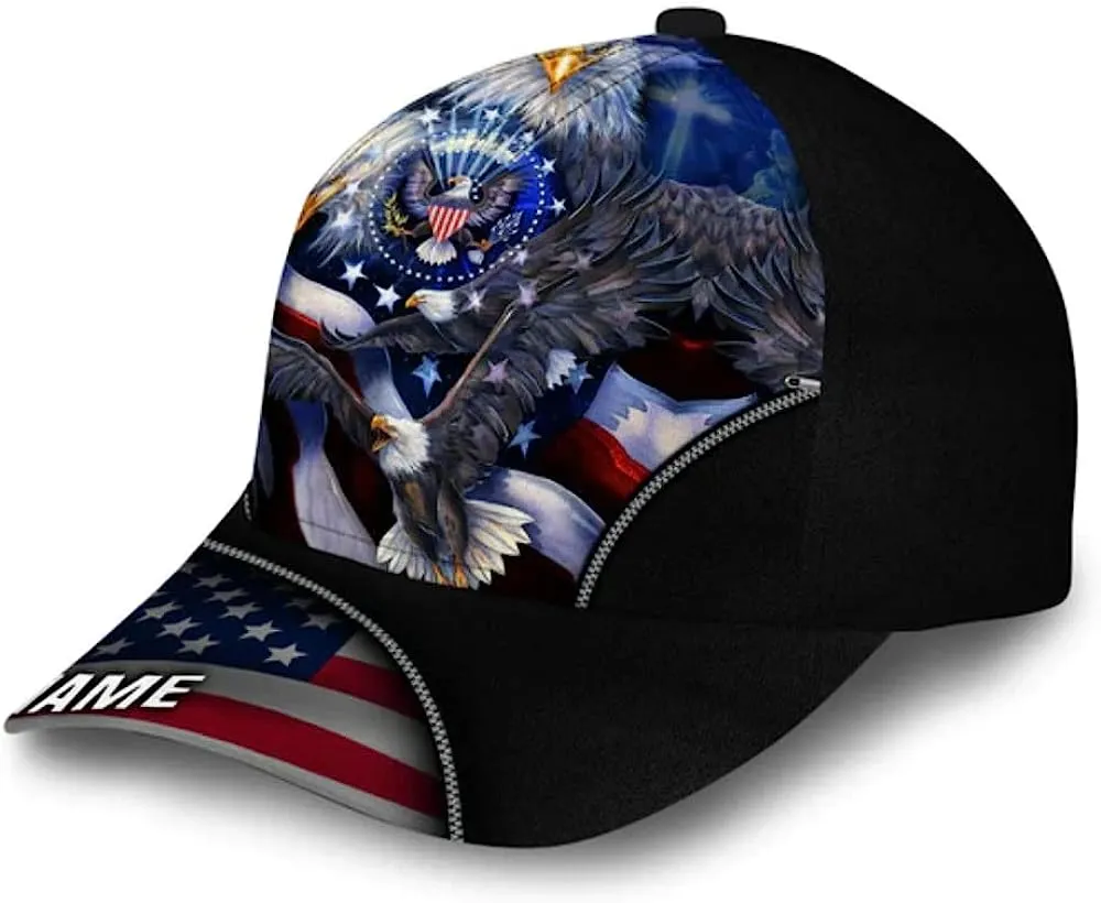 Bless America Eagle With Flag Baseball Cap - Christian Hats for Men and Women