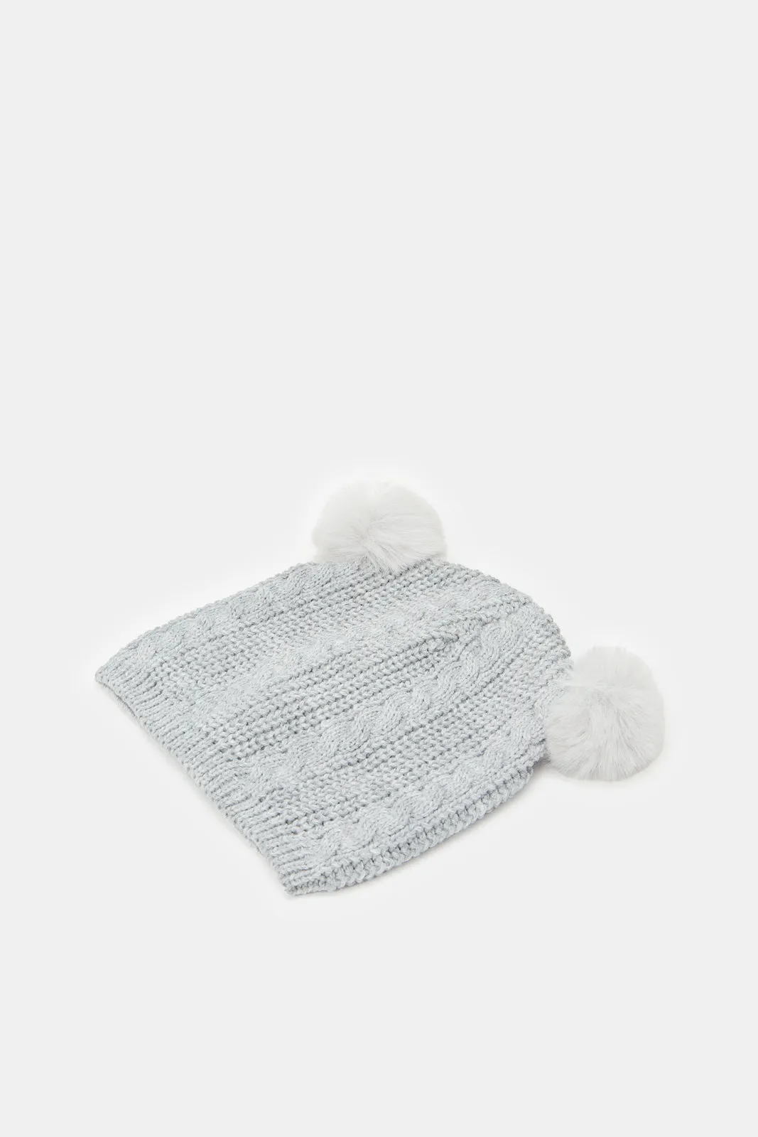 Boys Navy And Grey Knitted with Pom Pom Cap Set (Pack Of 2)