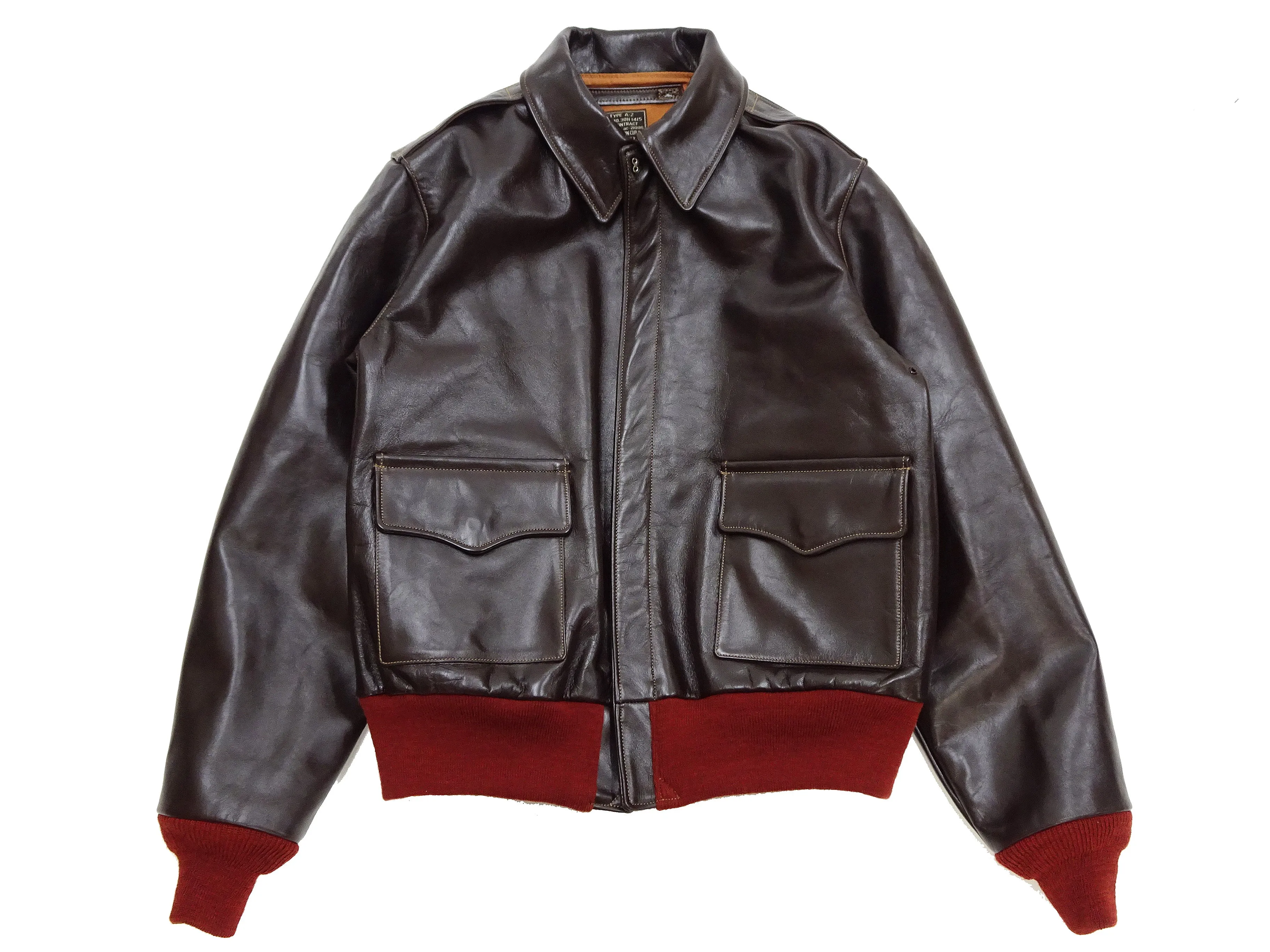 Buzz Rickson A-2 Flight Jacket Men's Reproduction of Aero Leather W535 ac-21996 A2 Leather Bomber Jacket with Red Rib BR80644 Seal-Brown