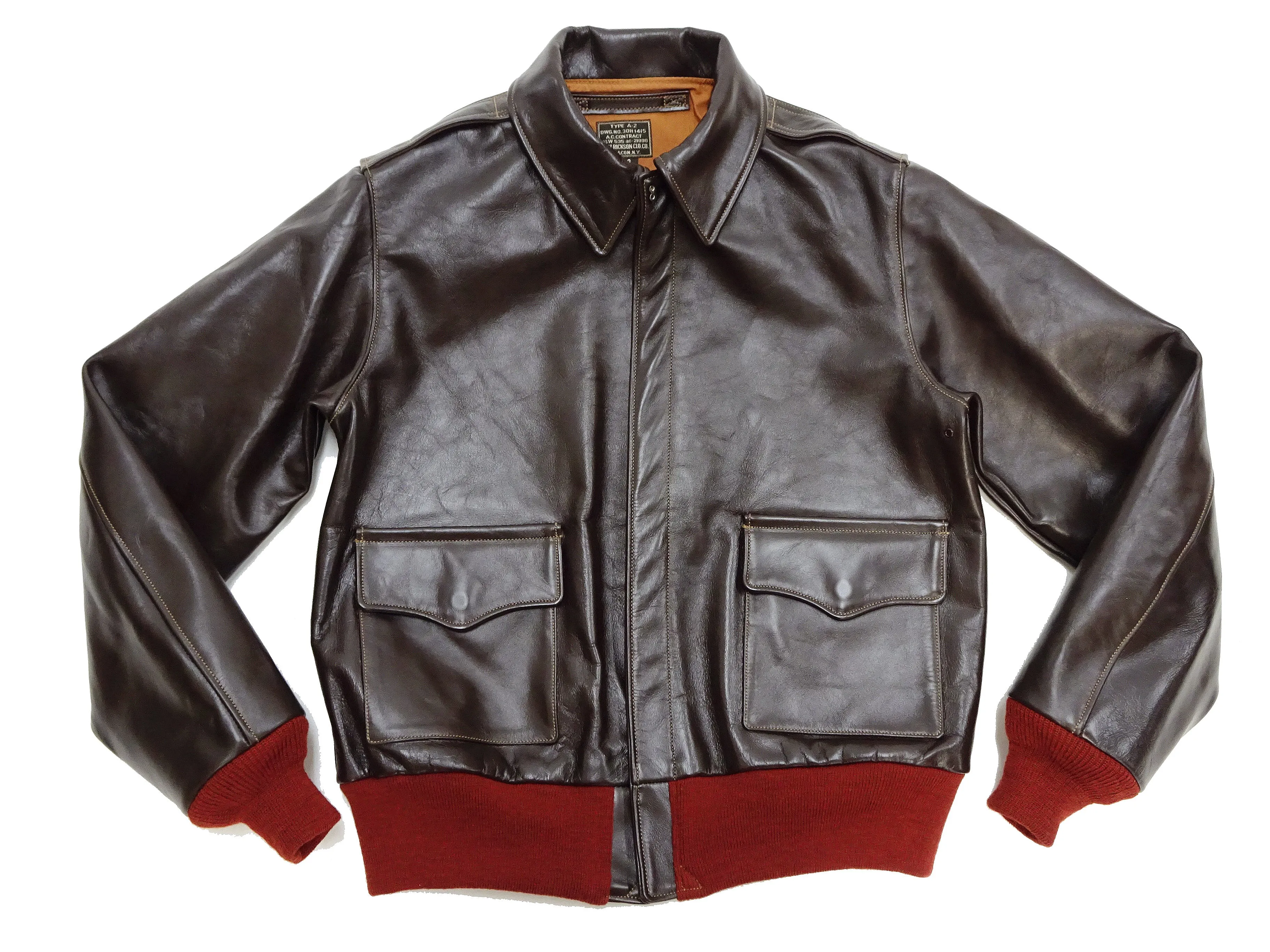 Buzz Rickson A-2 Flight Jacket Men's Reproduction of Aero Leather W535 ac-21996 A2 Leather Bomber Jacket with Red Rib BR80644 Seal-Brown