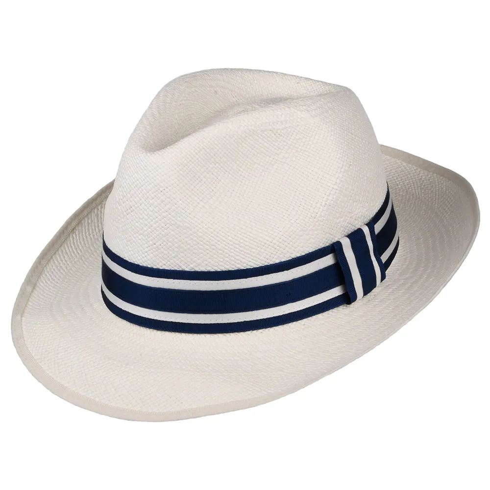 Christys Hats Ascot Striatus Preset Panama Fedora Hat With Striped Band - Bleach