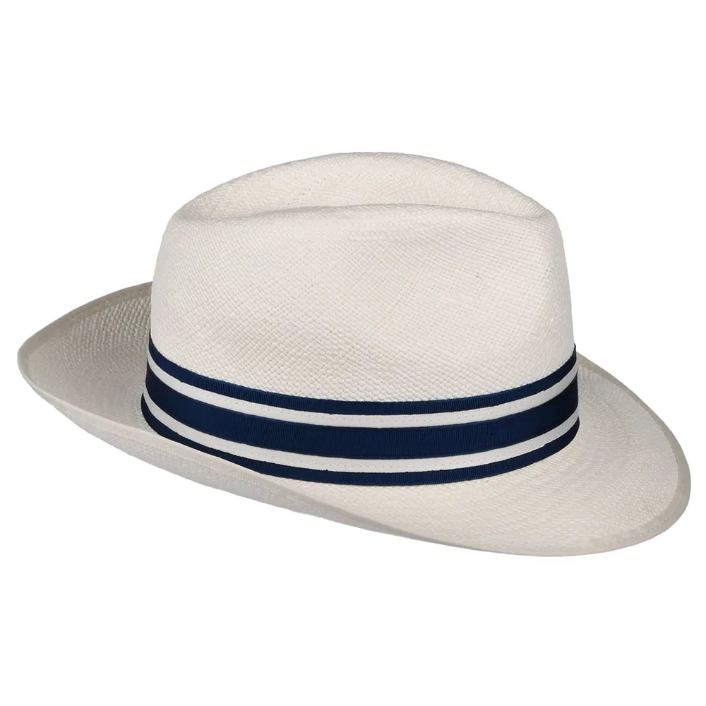 Christys Hats Ascot Striatus Preset Panama Fedora Hat With Striped Band - Bleach