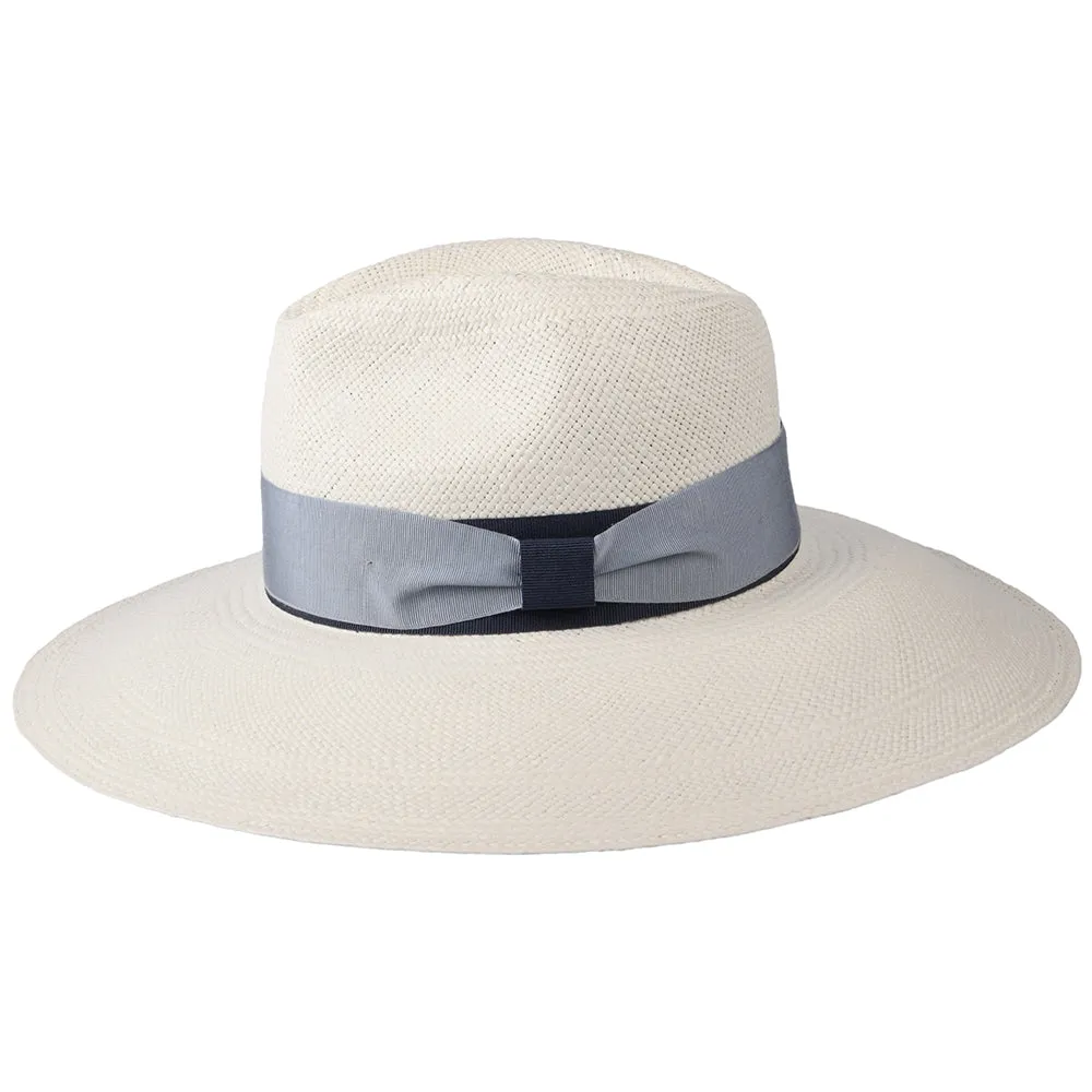 Christys Hats Valegro Wide Brim Panama Fedora Hat With Blue Two-Tone Band - Bleach