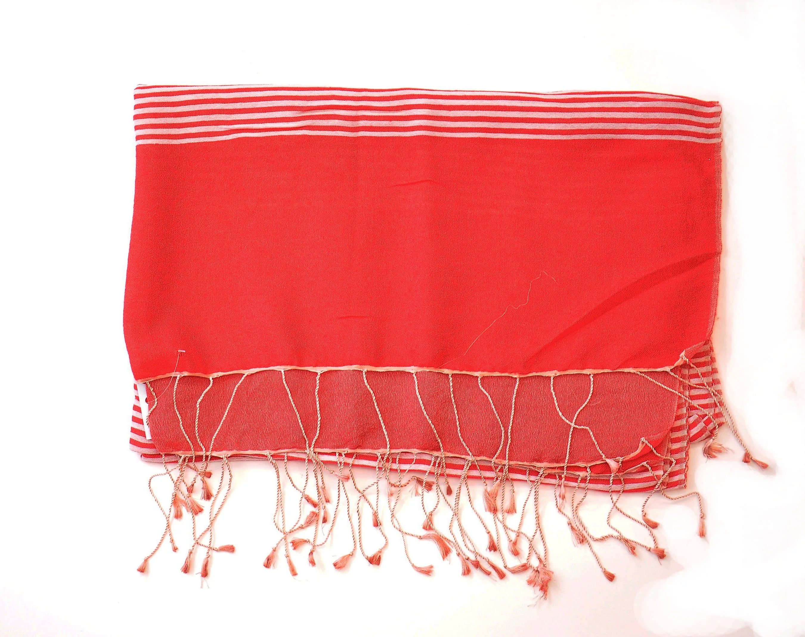 Coral Red Stripe Pure Pashmina Scarf