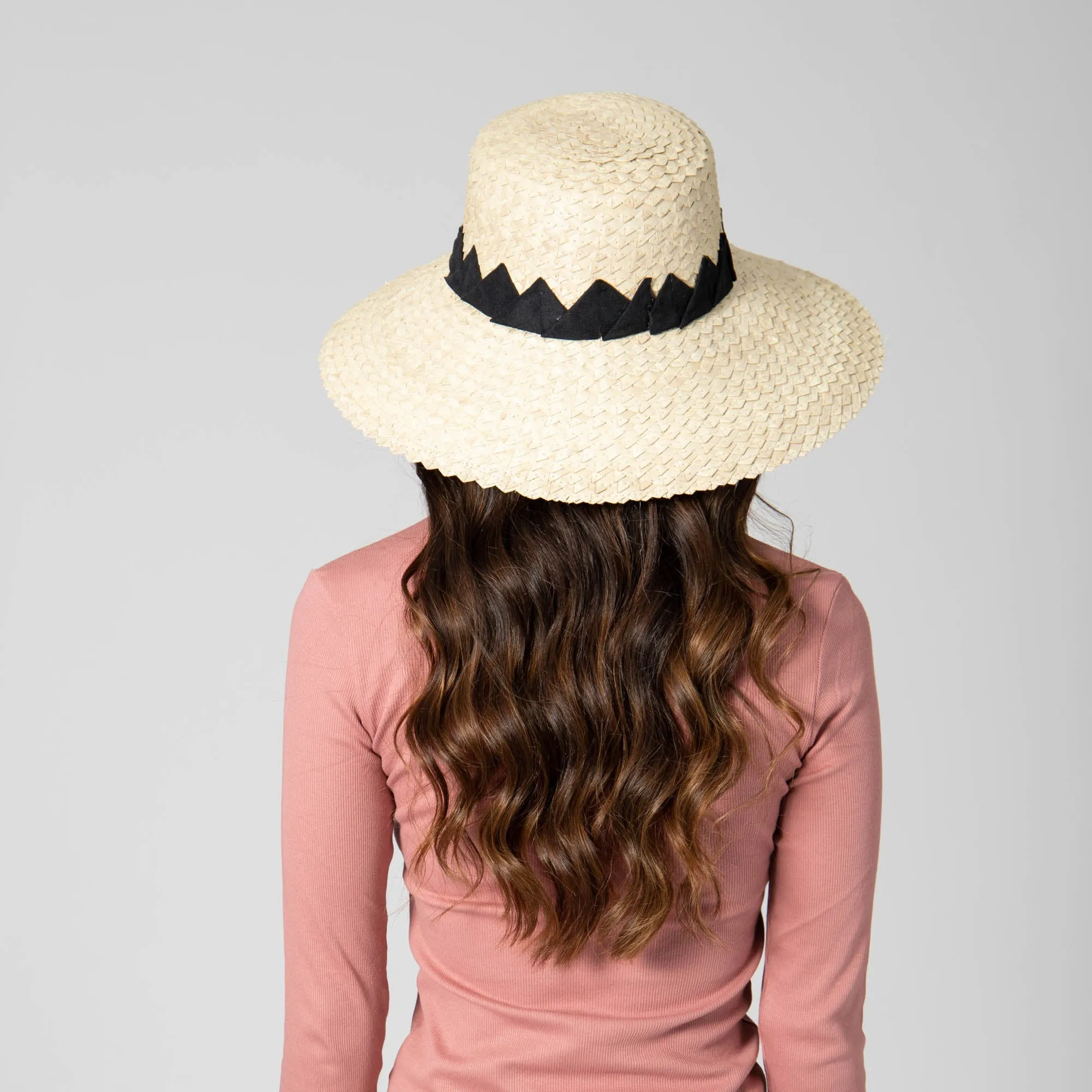 Crafted Glam - Palm Straw Wide Brim Bucket with Origami Band