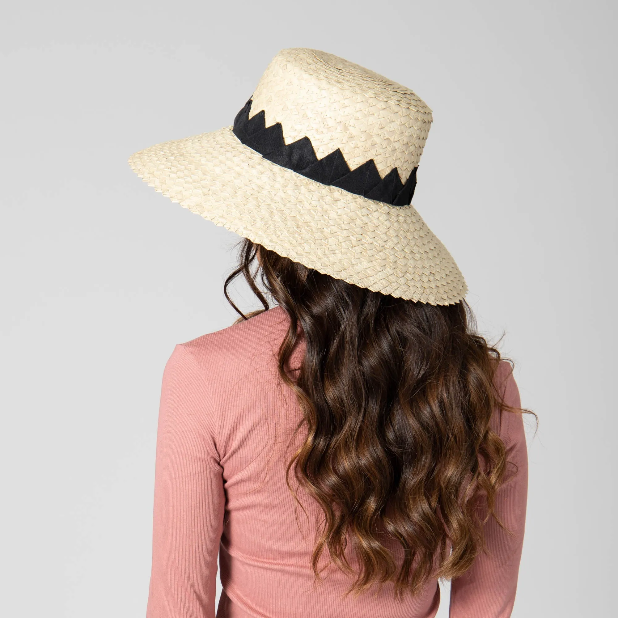 Crafted Glam - Palm Straw Wide Brim Bucket with Origami Band