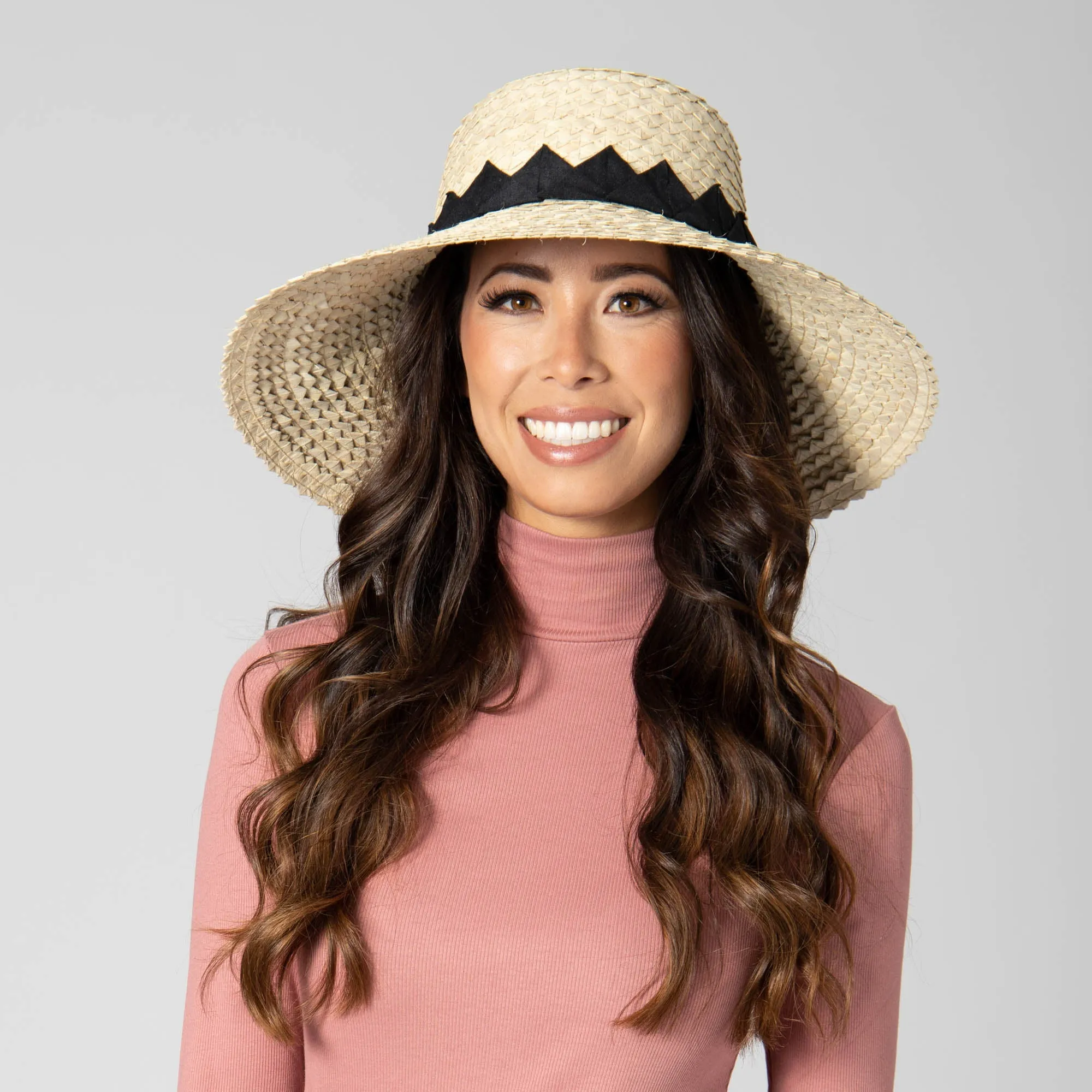 Crafted Glam - Palm Straw Wide Brim Bucket with Origami Band