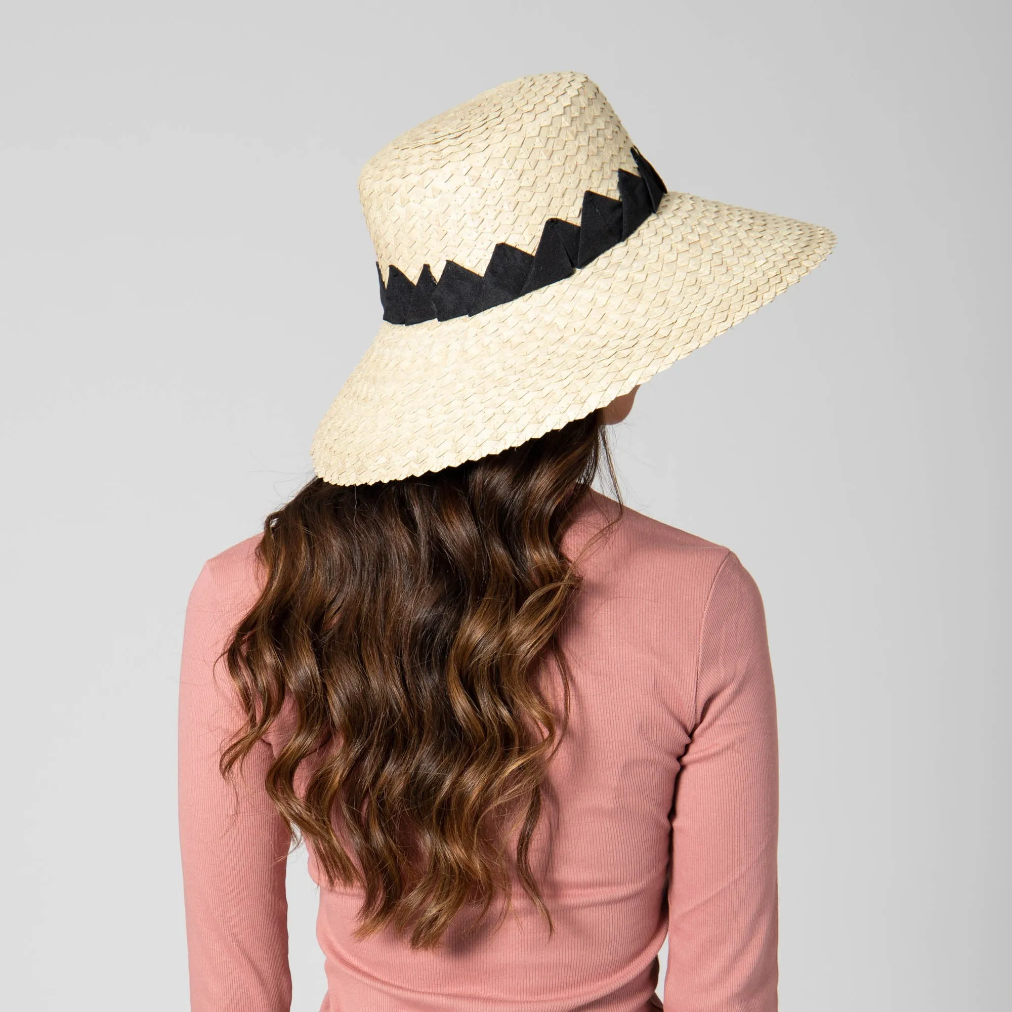 Crafted Glam - Palm Straw Wide Brim Bucket with Origami Band