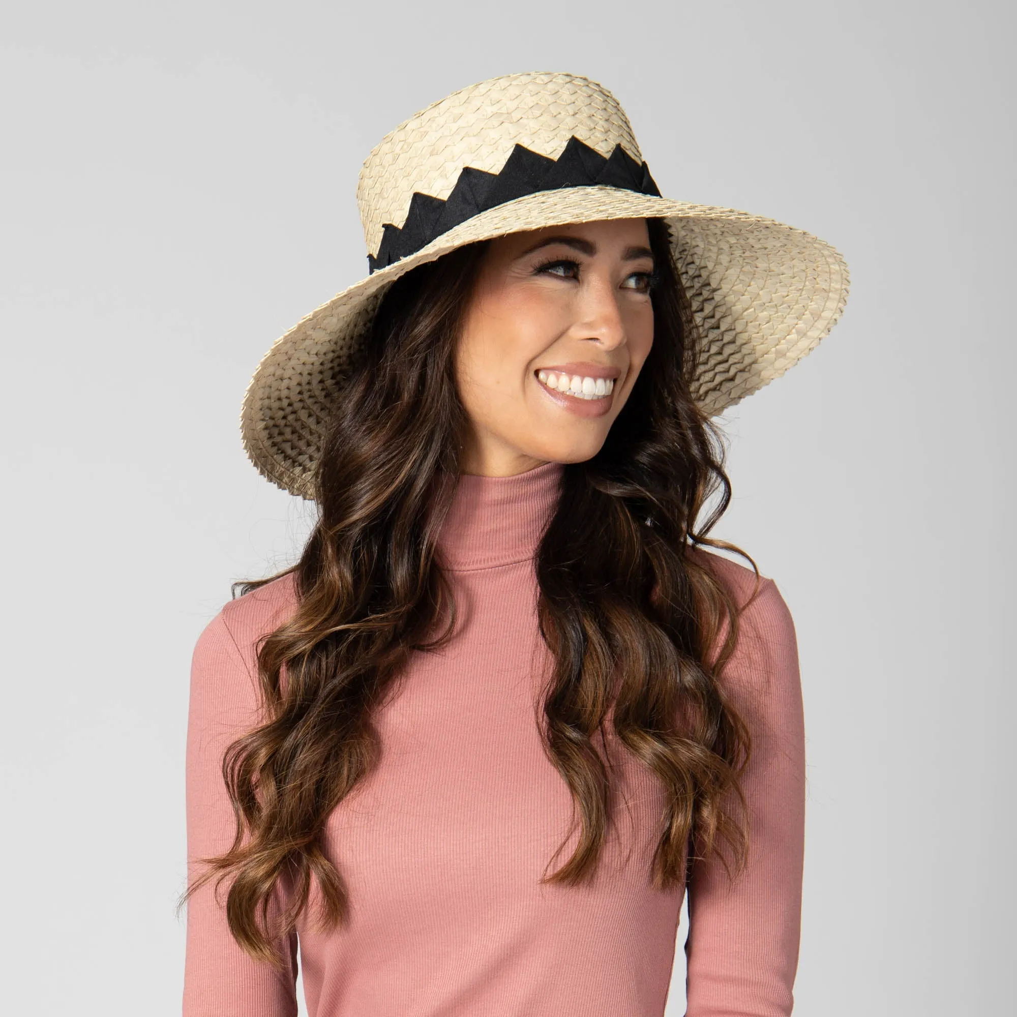 Crafted Glam - Palm Straw Wide Brim Bucket with Origami Band