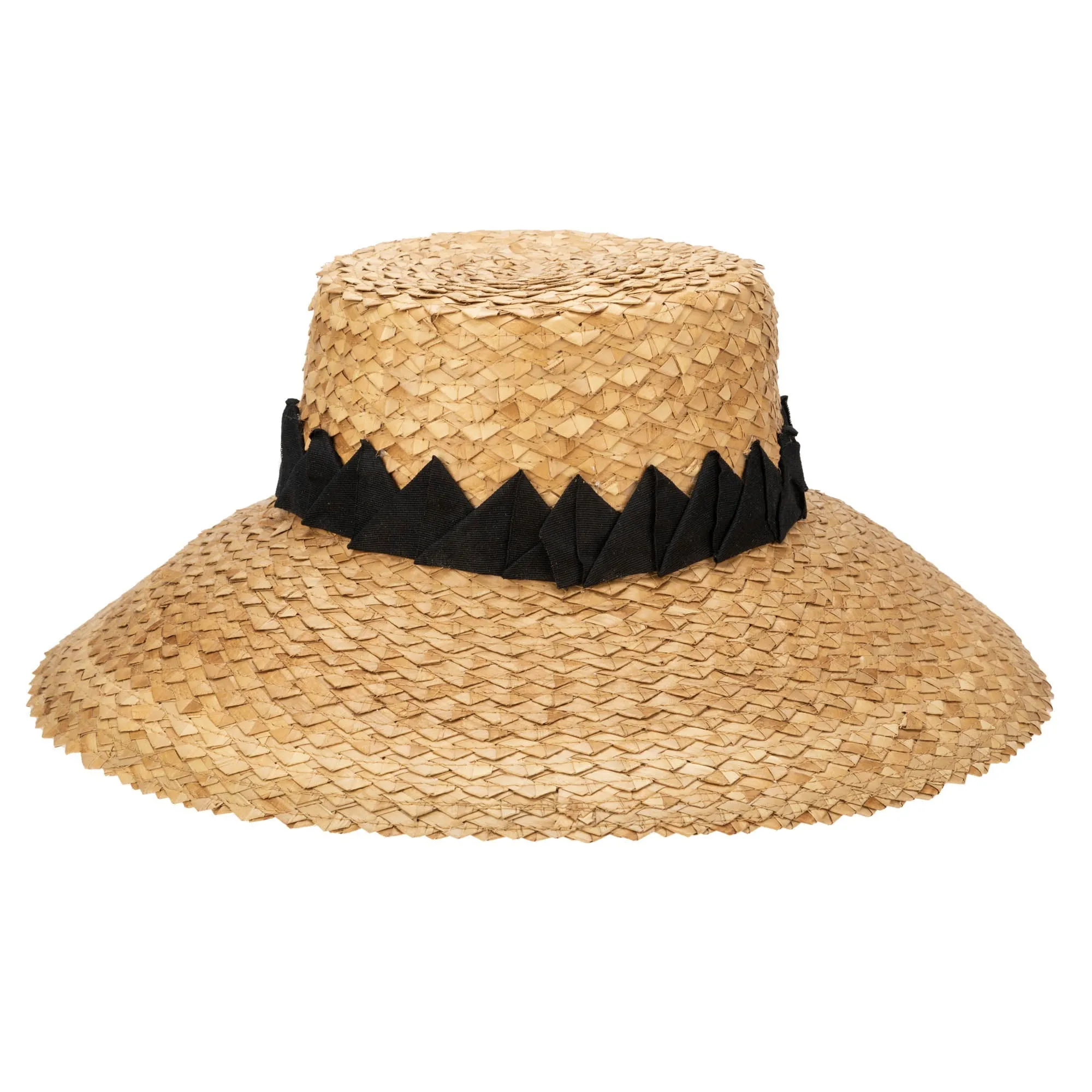 Crafted Glam - Palm Straw Wide Brim Bucket with Origami Band