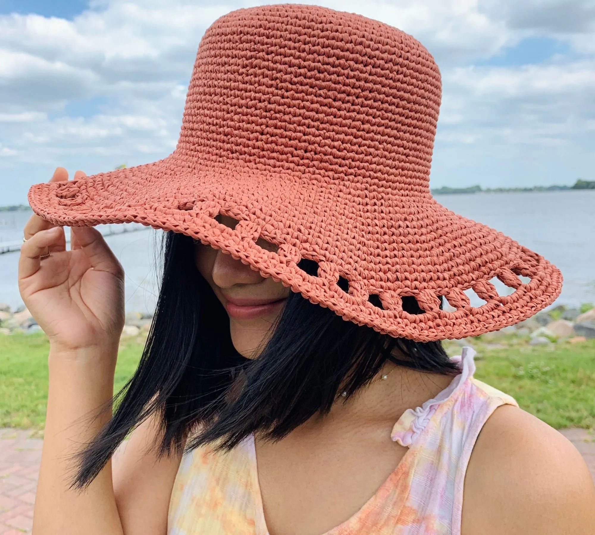 Crochet Sun Hat Pattern & Video Tutorial printable/ downloadable PDF pattern US women's S/M/L