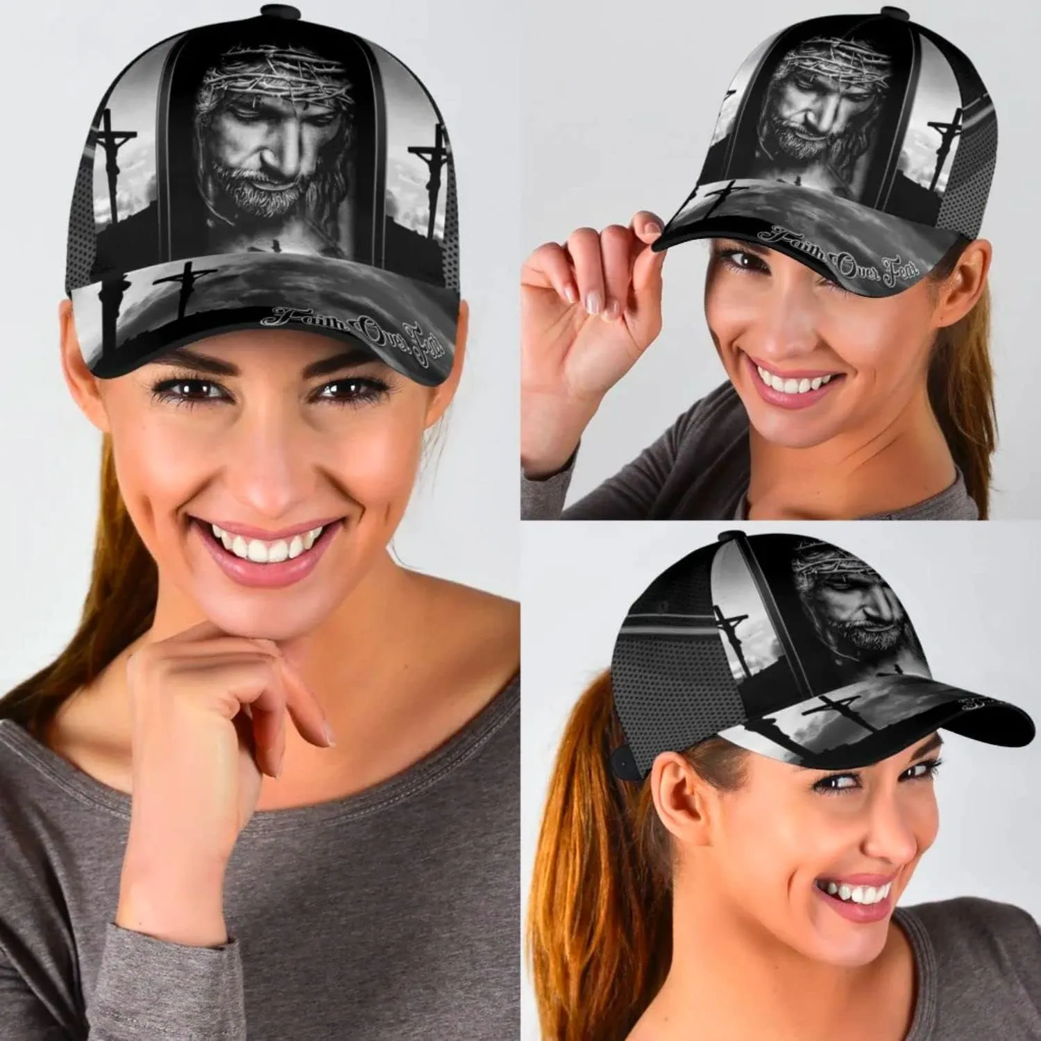 Crucifixion Of Jesus Faith Over Fear Baseball Cap - Christian Hats for Men and Women