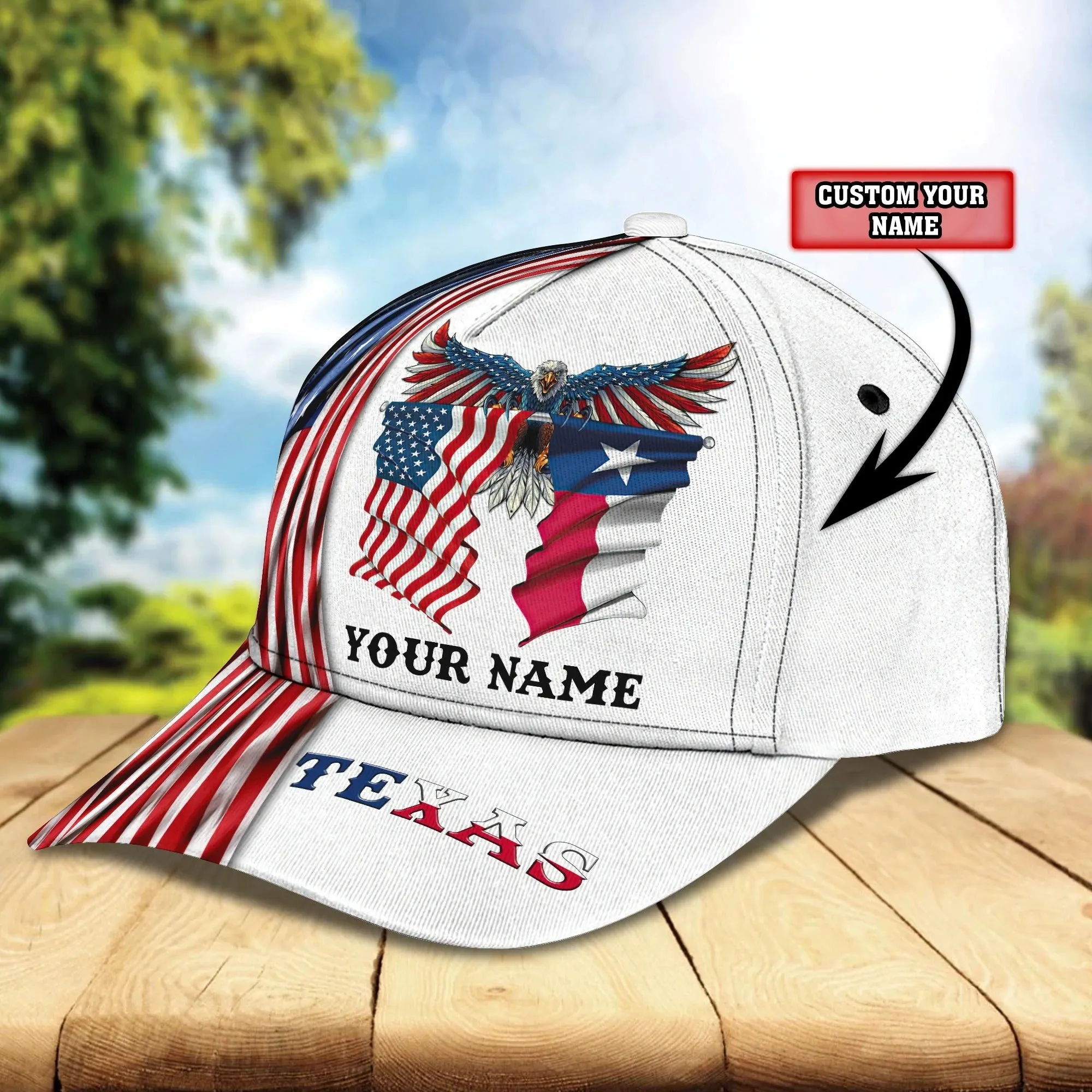 Custom With Name Texas Baseball Cap Hat - American Support Texas 3D Cap Hat - Eagle Texas Cap Hat