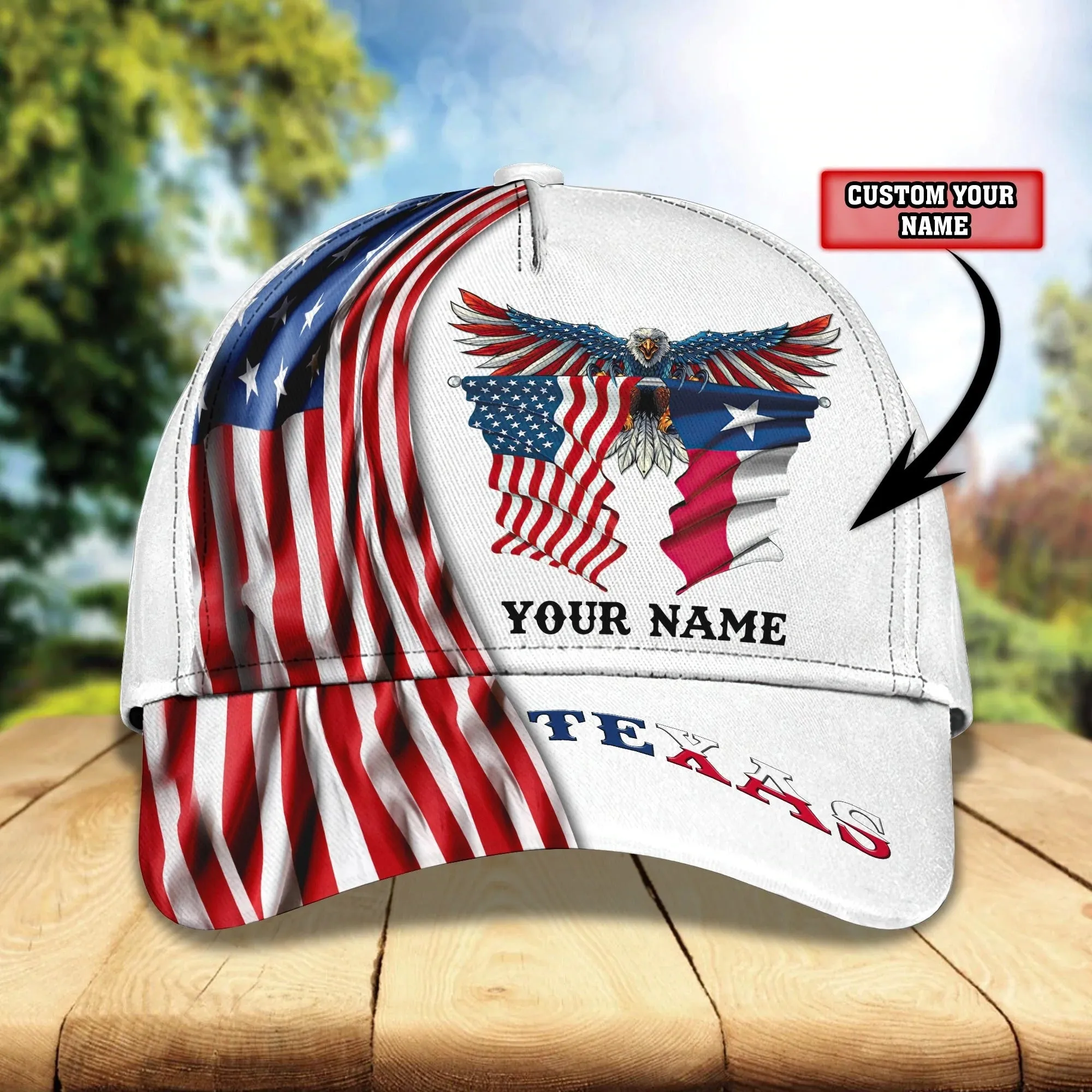 Custom With Name Texas Baseball Cap Hat - American Support Texas 3D Cap Hat - Eagle Texas Cap Hat