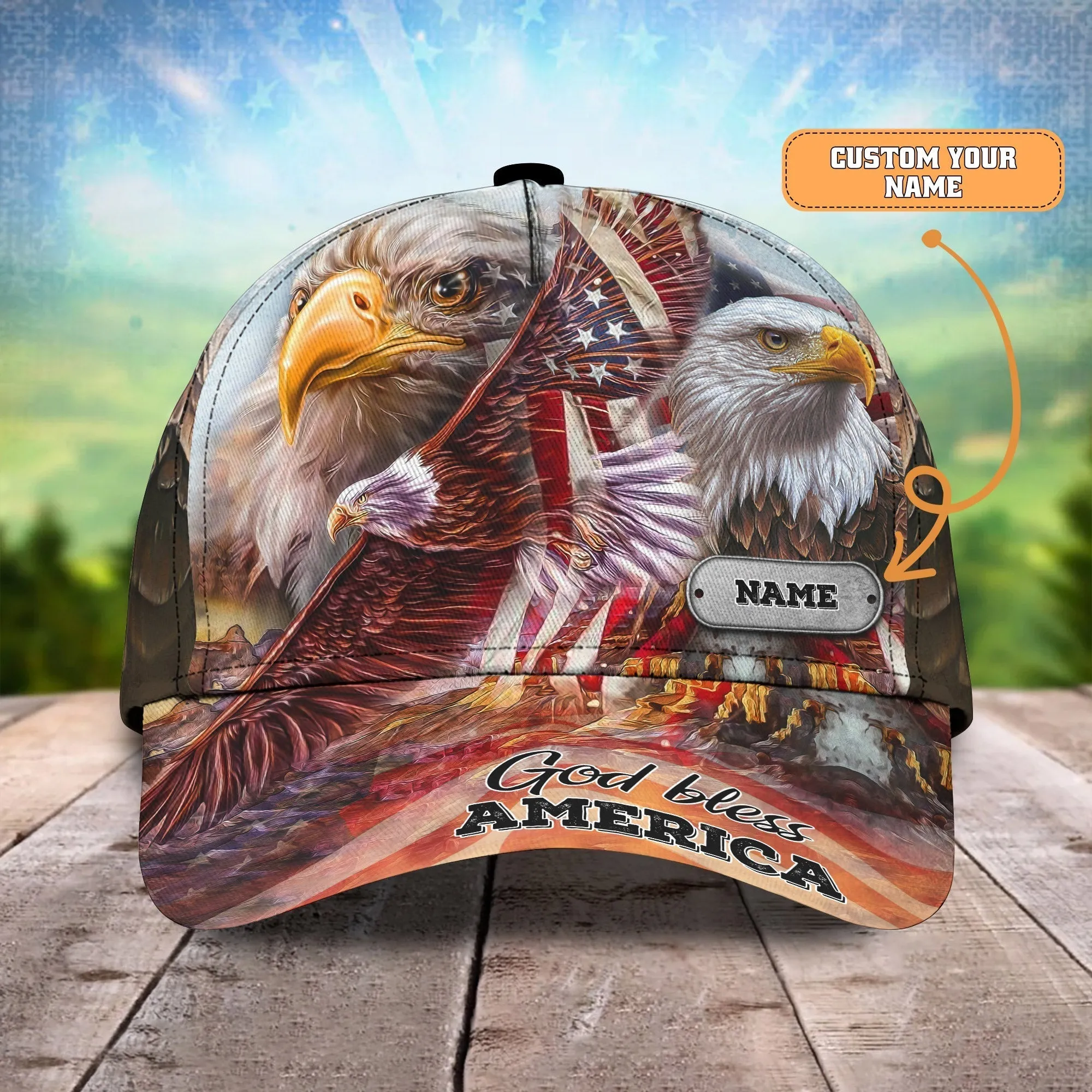 Customized America Eagle 3D Full Printed Baseball Cap Hat - God Bless America Classic Cap Hat