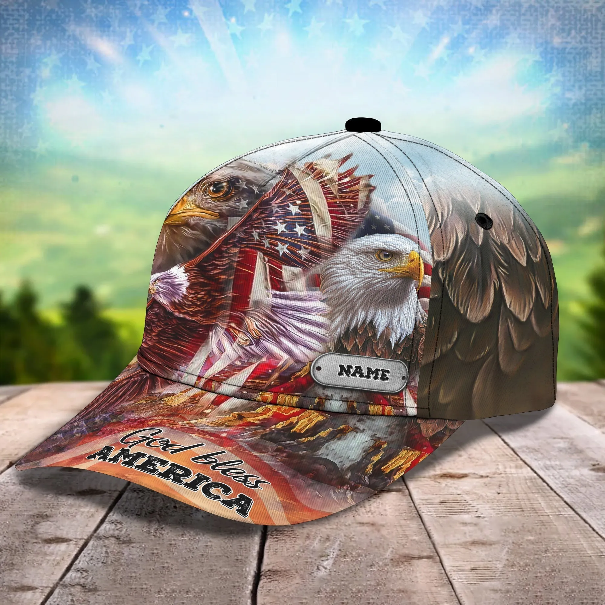 Customized America Eagle 3D Full Printed Baseball Cap Hat - God Bless America Classic Cap Hat