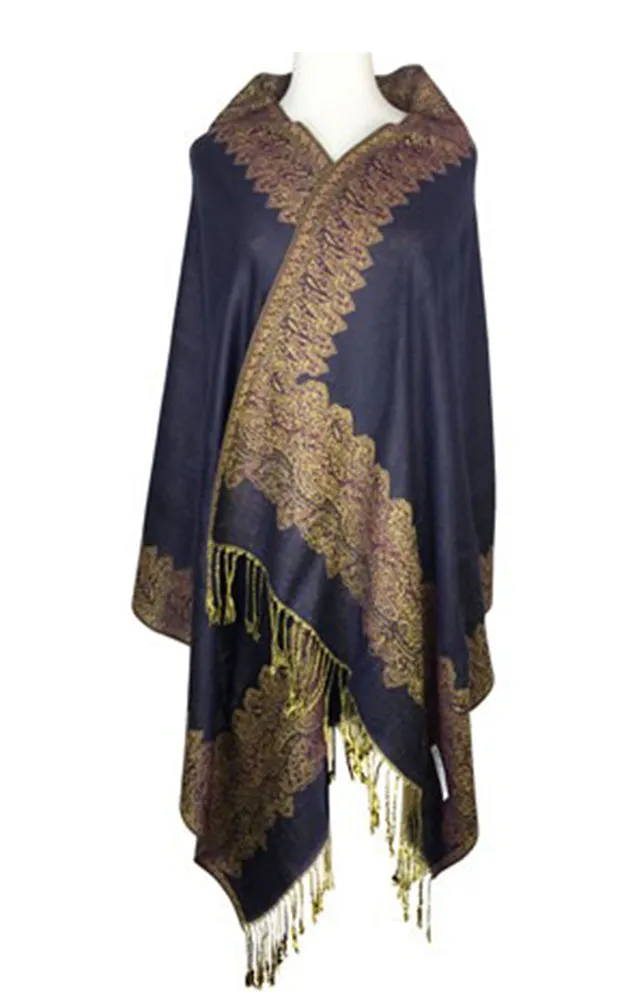 DB003-04 Navy Blue Border Print Pashmina Scarf