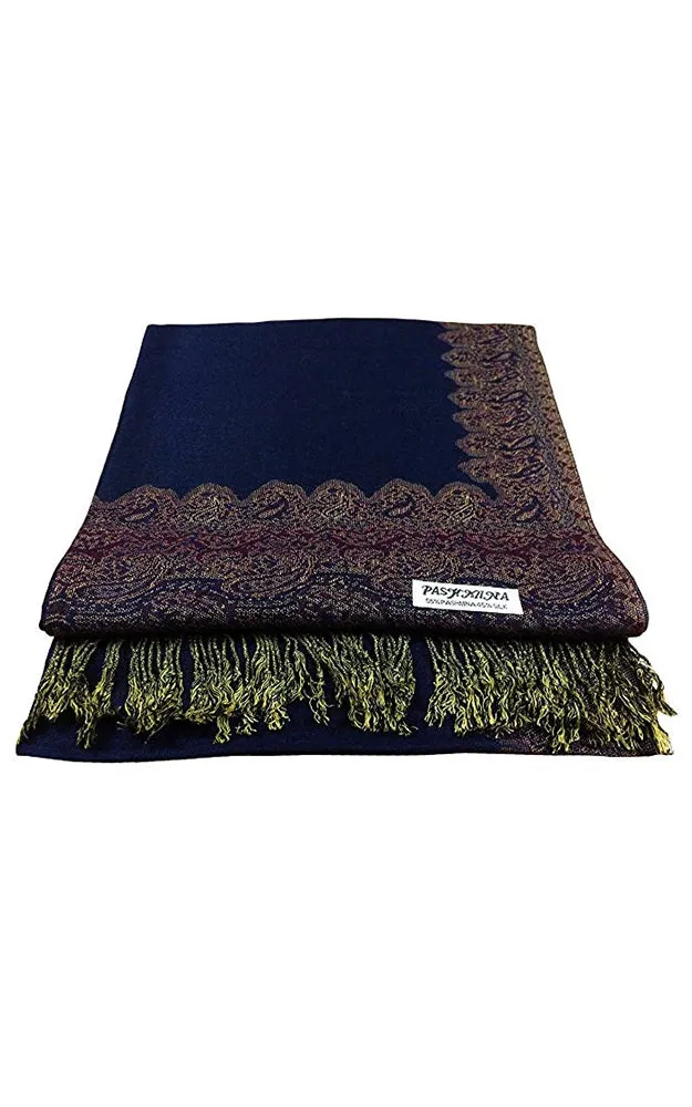 DB003-04 Navy Blue Border Print Pashmina Scarf