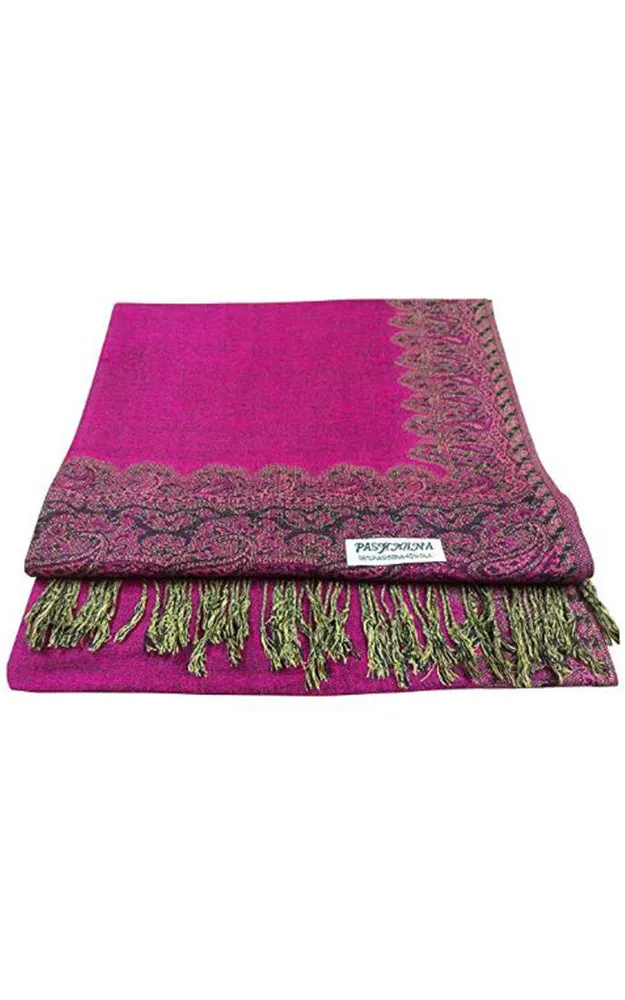 DB003-06 Hot Pink Border Print Pashmina Scarf