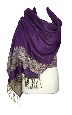 DB003-17 Purple Border Print Pashmina Scarf