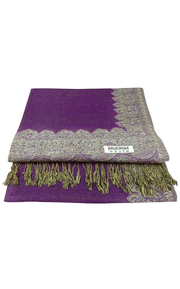 DB003-17 Purple Border Print Pashmina Scarf