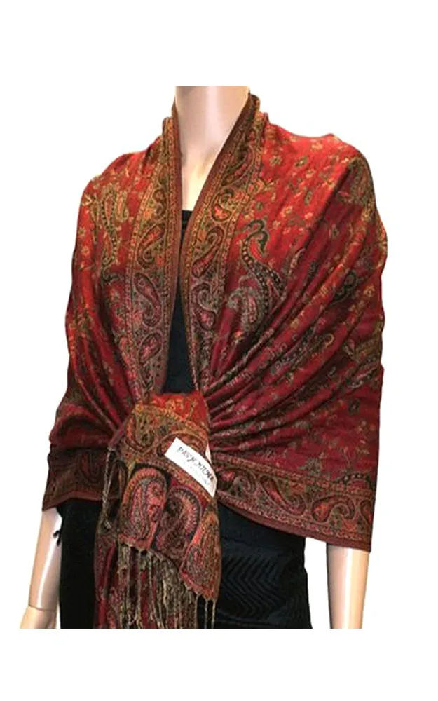 DB023-02 Burgundy Paisley Print Pashmina Scarf