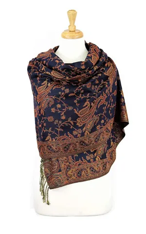 DB023-25 Bright Navy Paisley Print Pashmina Scarf