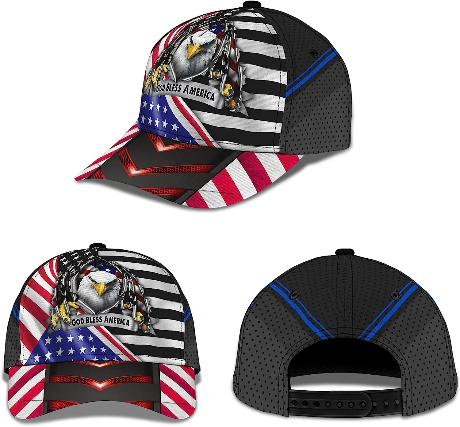 Eagle God Bless America All Over Print Baseball Cap - Christian Hats For Men Women