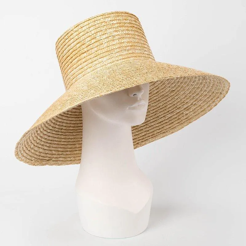 Elegant Wide Brim Straw Hat with Adjustable Neck Tie