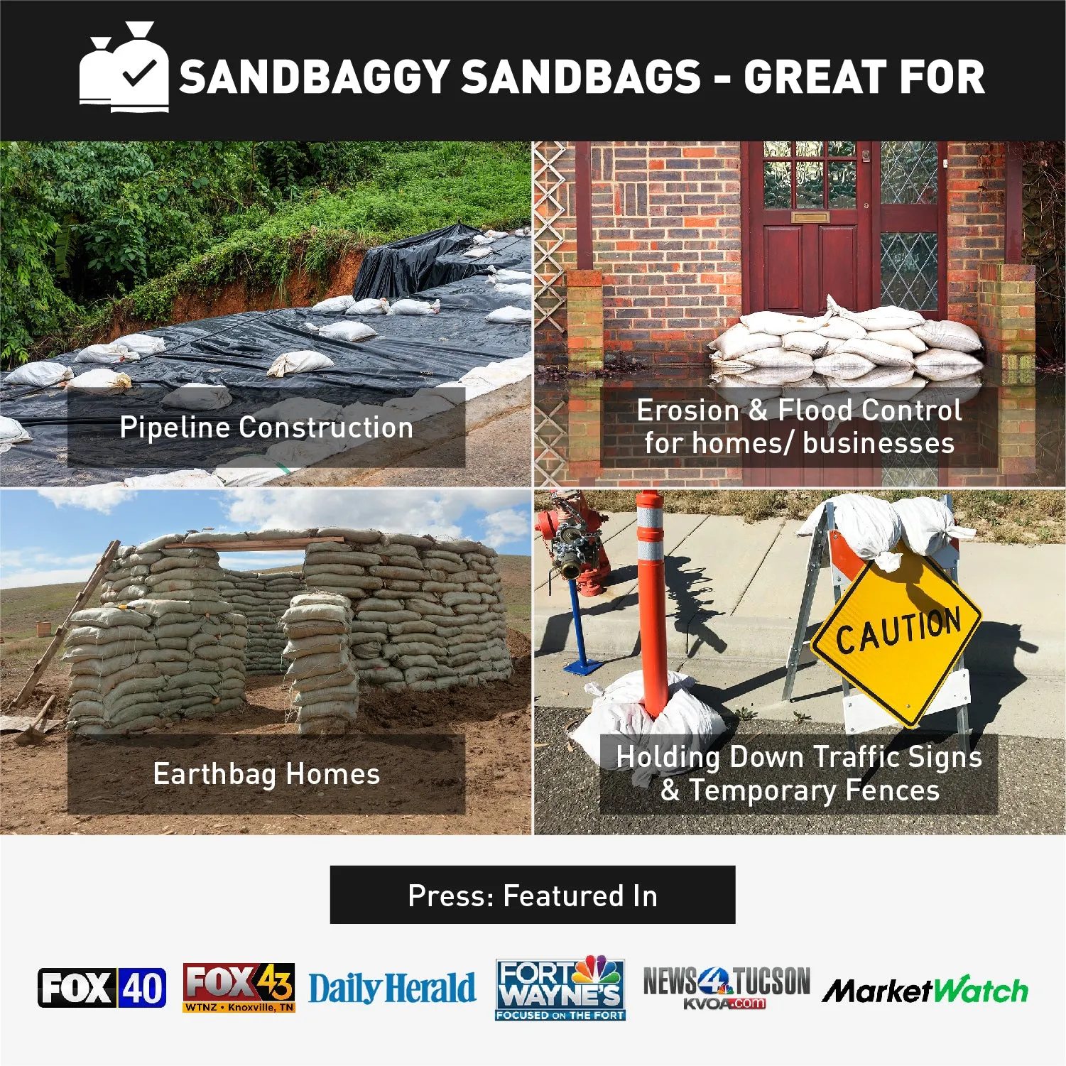 Empty Polypropylene Sandbags - 18" x 30" (UV Resistant)