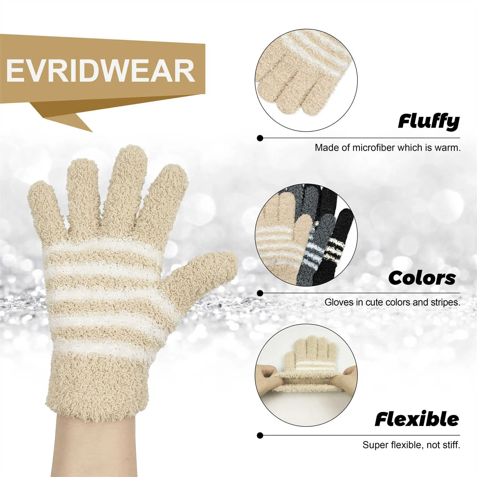 EvridWear Kids Fluffy Winter Gloves in Black Colors - Warm & Stretchy