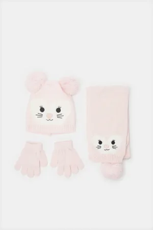 Girls Pink Knitted Set (3 Piece)