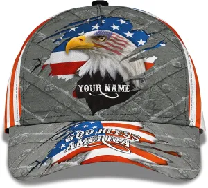 God Bless America Jesus Religion Eagle And American Flag Custom Name All Over Print Baseball Cap - Christian Hats For Men Women