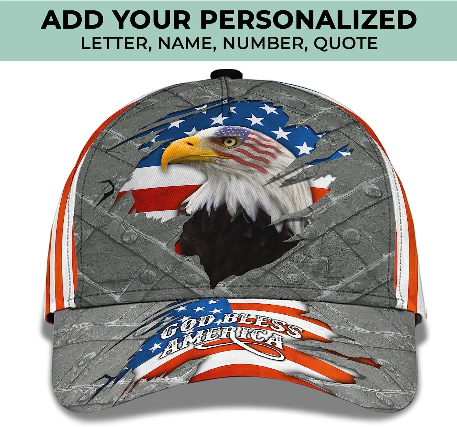 God Bless America Jesus Religion Eagle And American Flag Custom Name All Over Print Baseball Cap - Christian Hats For Men Women