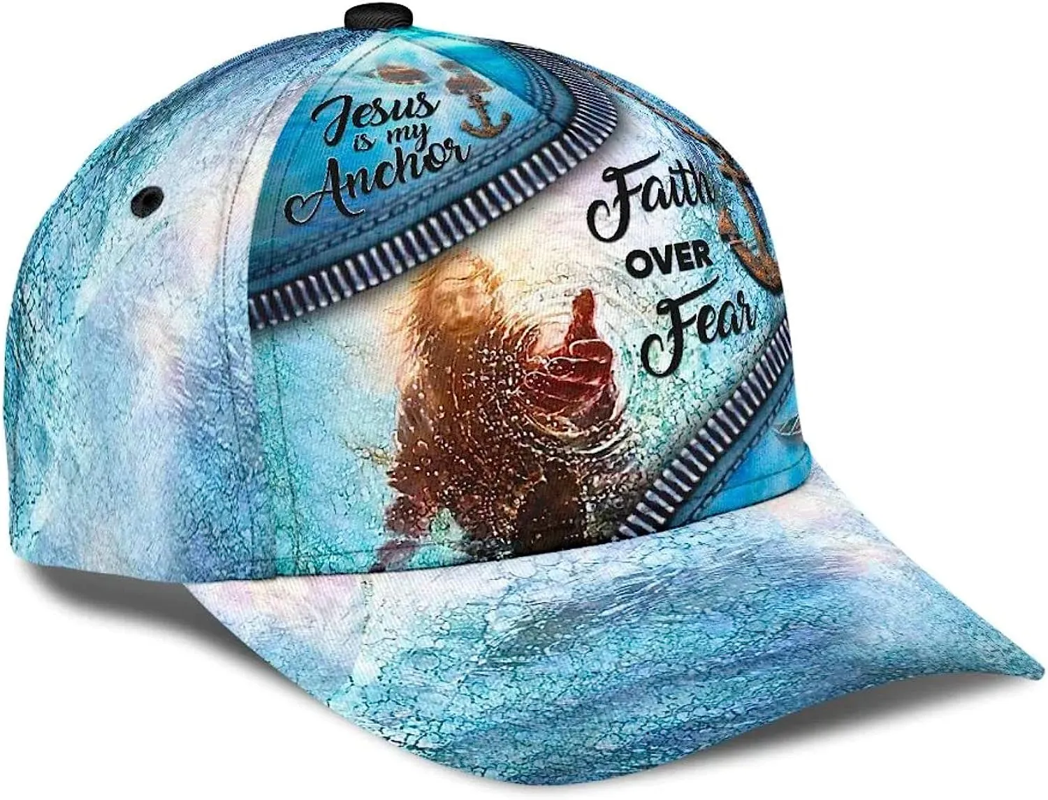 Hand Of God Faith Over Fear Anchor Baseball Cap - Christian Hats for Men and Women