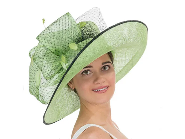 Irene Wide Brim Sinamay Hat Lime