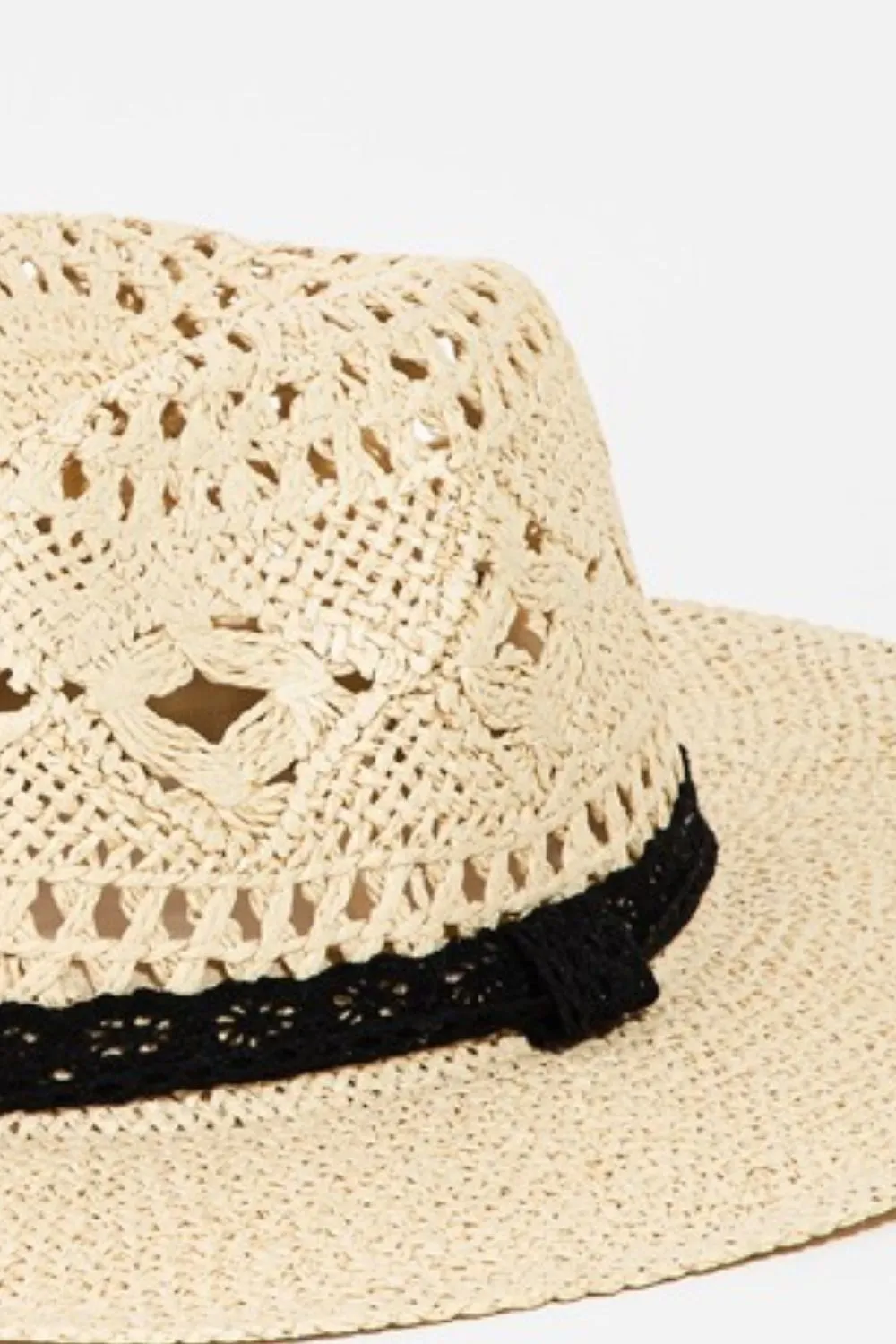 Ivory Openwork Lace Detail Wide Brim Hat