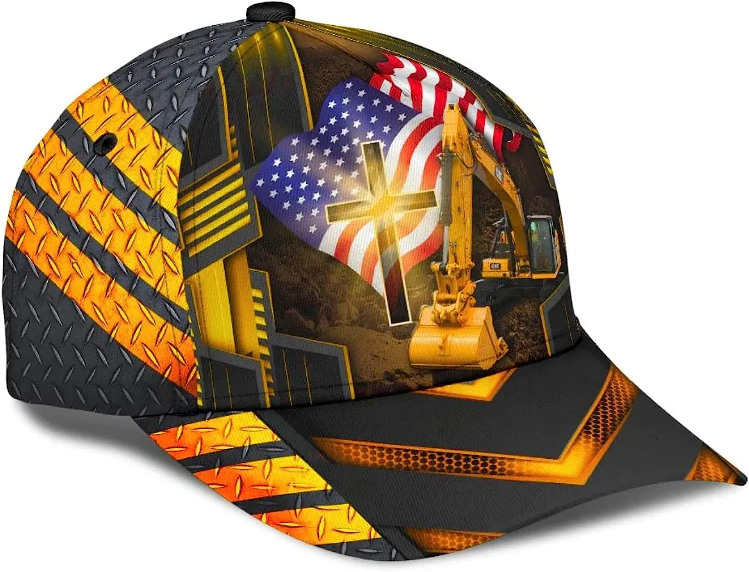 Jesus American Flag Excavator Baseball Cap - Christian Hats for Men and Women