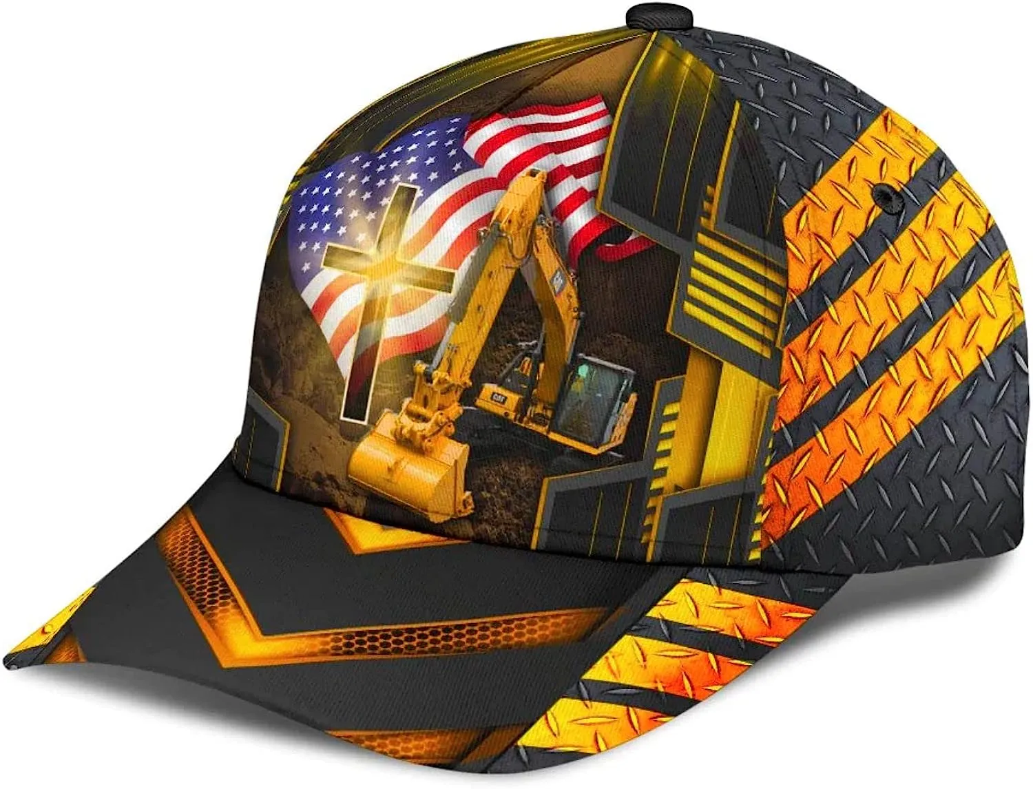 Jesus American Flag Excavator Baseball Cap - Christian Hats for Men and Women