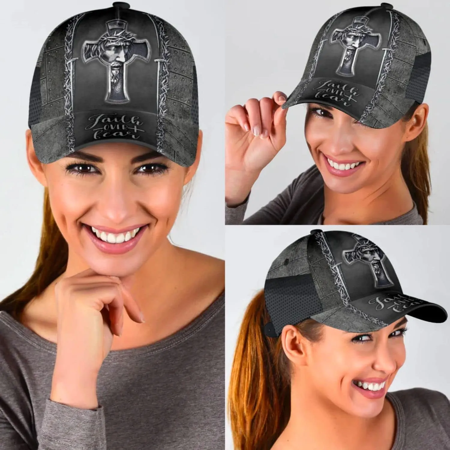 Jesus Cross Faith Over Fear All Over Print Baseball Cap - Christian Hats For Men Women