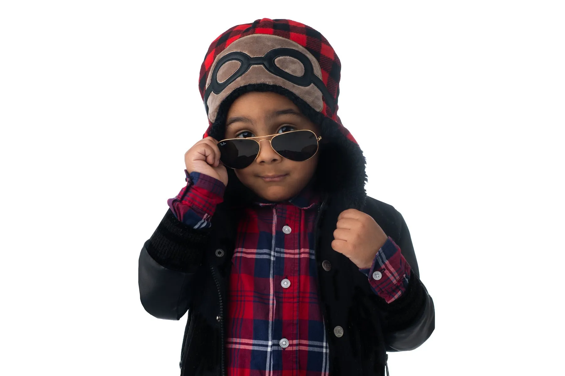 Kids & Baby Reversible Sherpa Hat - Black Bear & Aviator