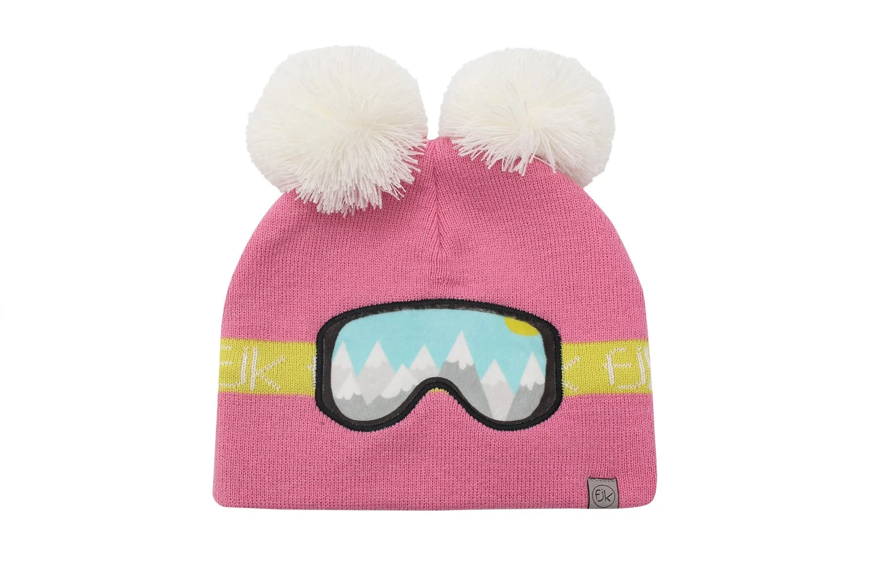 Kids Knitted Beanie - Ski Goggles - Pink