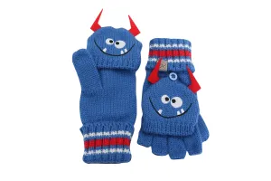 Kids Knitted Fingerless Gloves with Mitten Flaps - Monster